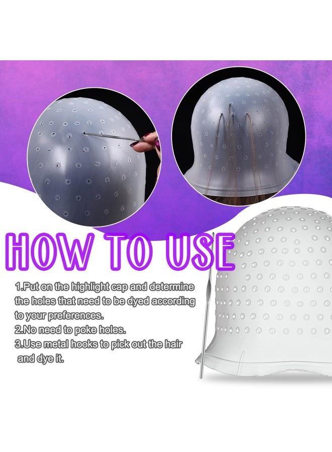 Jexine 2 Pcs Hair Coloring Highlighting Cap Reusable Silicone Highlight Cap Pull Through Caps for Hair Coloring Frosting Cap with Hook Hair Dye Cap with Holes Hair Salon Tools Hairdressing Highlighting Kit - Image 3