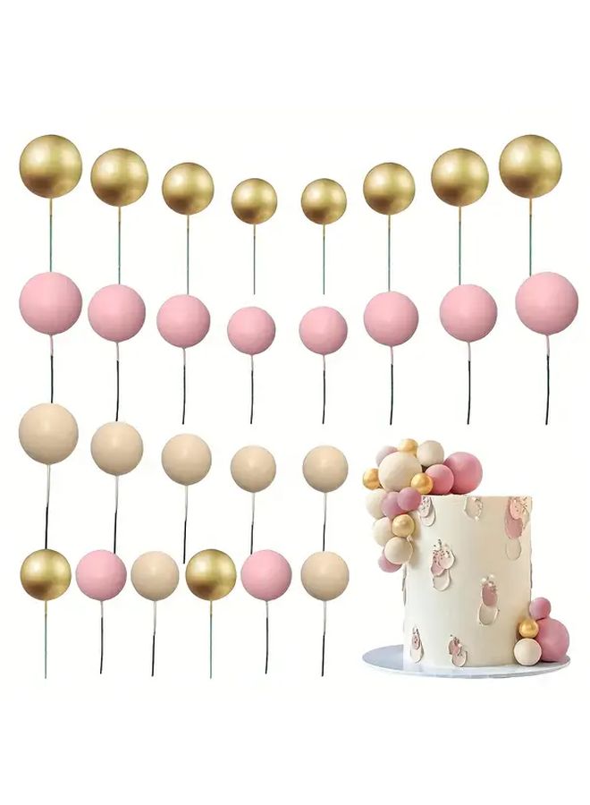 Light Pink And Golden Cake Decorating Foam Balls 18pcs For Dessert Tables And Celebrations - Image 2