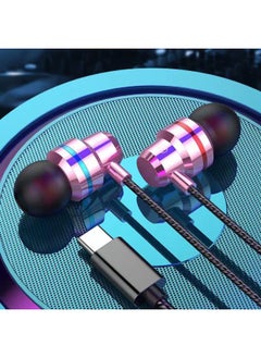 Red And Blue Ring Metal Headphones Universal Subwoofer In-ear Microphone Headphones For OPPOvivo Huawei Xiaomi Apple-Color:Type-C Interface Metal Rose Gold