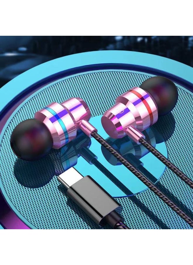 Generic - Red And Blue Ring Metal Headphones Universal Subwoofer In-ear Microphone Headphones For OPPOvivo Huawei Xiaomi Apple-Color:Type-C Interface Metal Rose Gold - Image 1