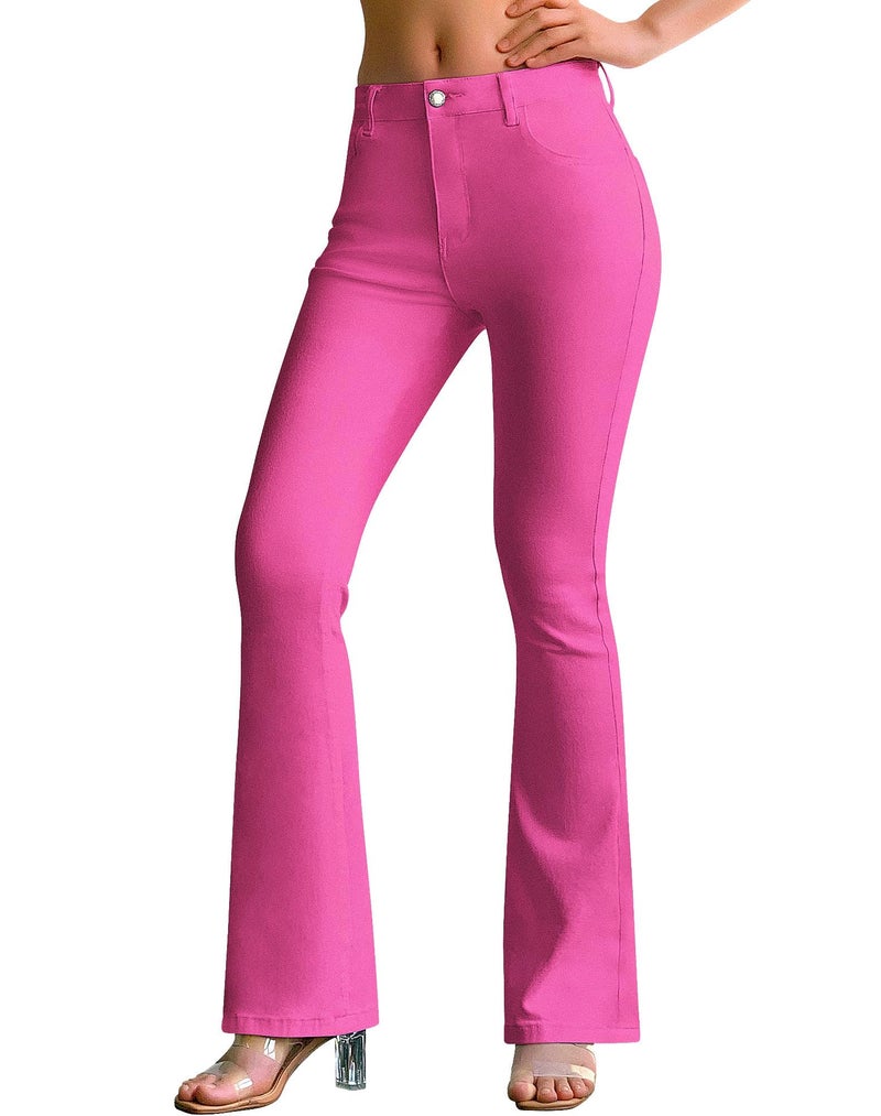 roswear Women's Trendy Stretchy Flare Jeans Mid Rise Bootcut Curvy Denim Pants Hot Pink X-Large - Image 1
