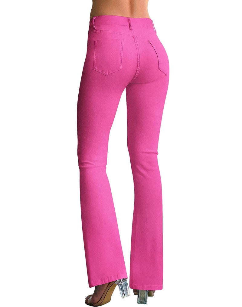 roswear Women's Trendy Stretchy Flare Jeans Mid Rise Bootcut Curvy Denim Pants Hot Pink X-Large - Image 2