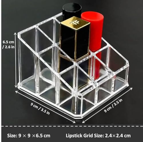 KW Collection Acrylic Makeup Organizer Cosmetic Storage Display Case Makeup Brush Holder Organizer Lipstick Dispenser Canister Bathroom Container (3.5 x 3.5 x 2.6 in, 9 Partitions, Transparent) - Image 3
