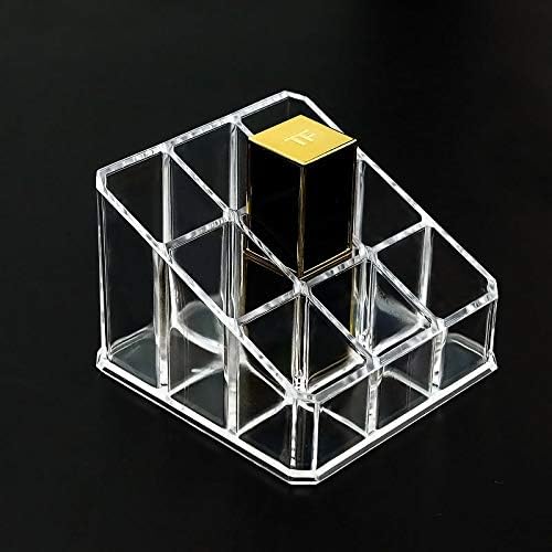 KW Collection Acrylic Makeup Organizer Cosmetic Storage Display Case Makeup Brush Holder Organizer Lipstick Dispenser Canister Bathroom Container (3.5 x 3.5 x 2.6 in, 9 Partitions, Transparent) - Image 5