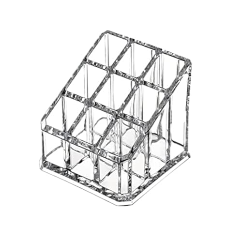 KW Collection Acrylic Makeup Organizer Cosmetic Storage Display Case Makeup Brush Holder Organizer Lipstick Dispenser Canister Bathroom Container (3.5 x 3.5 x 2.6 in, 9 Partitions, Transparent) - Image 1