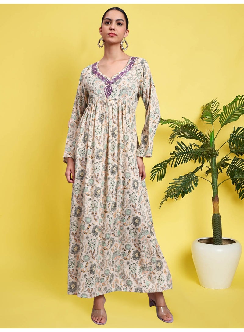 الايا جلابية نسائية من الرايون مطرزة عند الرقبة - Image 4