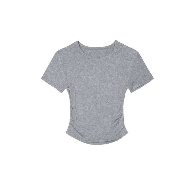 Slim T Tencel Wool T-Shirt Women'S Right Shoulder Short Sleeve Gray Small Round Neck Bottoming Top Elastic - Image 1