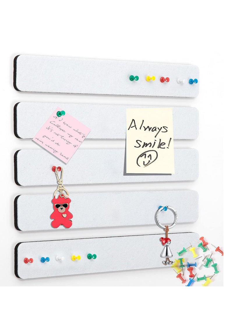 Generic 5 Pack Felt Pin Board Bar Strips Bulletin Board for Bedrooms Offices Home Wall Decoration, Notice Board Self Adhesive Cork Board with 50 Push Pins for Paste Notes, Photos, Schedules (White)  - Image 1