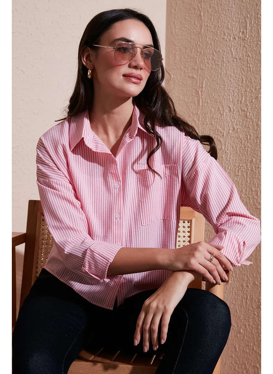 Lela Regular Fit Striped Chest Pocket Textured Shirt Women's Shirt 6772870