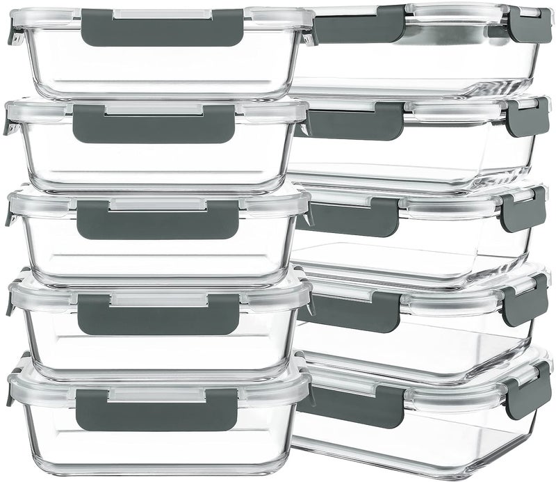 KOMUEE 10 Packs 30 oz Glass Meal Prep Containers,Glass Food Storage Containers with Lids,Airtight Lunch Bento Boxes,Microwave, Oven, Freezer and Dishwasher,White - Image 1