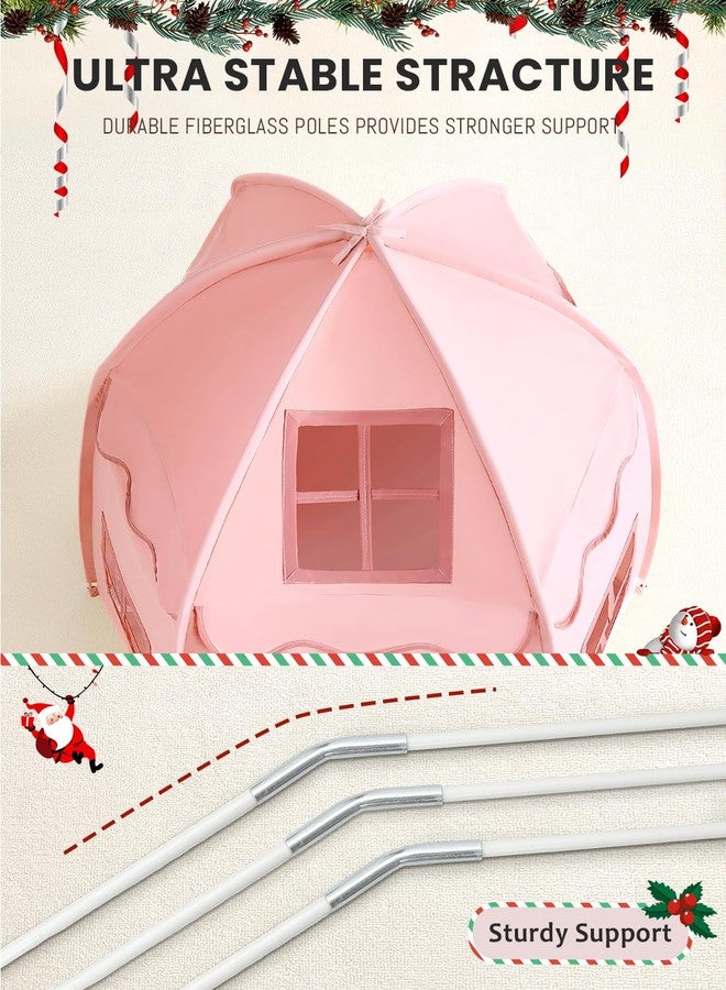 besrey Kids Play Tent, Large Kids Playhouse with 1 Door & 3 Windows, Children's Fort with Star Lights, Indoor & Outdoor Playhouse, Hexagonal Toddler Tent, 61" x31.5" x 51", Pink - Image 4