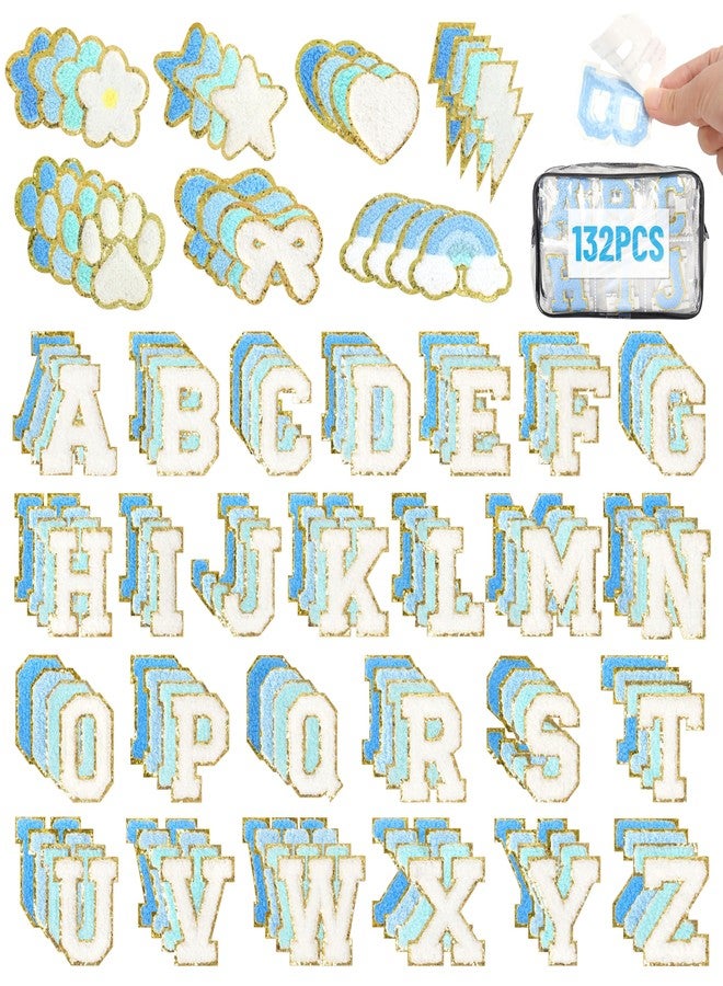 NICEVINYL Self Adhesive Chenille Patches：132PCS Blue Pre-Sort Varsity Letter Patch for DIY Bags Backpacks Hats - Heart Star Bowknot Cute Patch Stickers for Birthday Party Gifts Crafts - Image 1