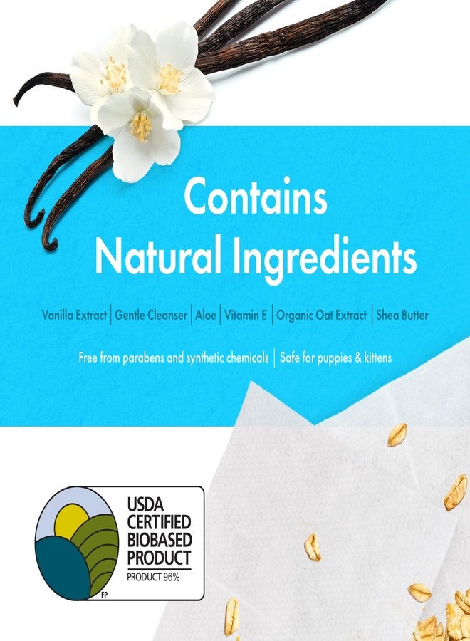 بيتكين مناديل بيتكين النباتية للحيوانات الأليفة، 100 منديل، عبوة من 4 قطع - مناديل كبيرة وسميكة للحيوانات الأليفة، مصنوعة من مواد حيوية ومستدامة، مناسبة للكلاب والقطط - للوجه، الكفوف، الأذنين، الجسم، ومنطقة العين - تنظف وترطب بلطف - برائحة الفانيليا - Image 5