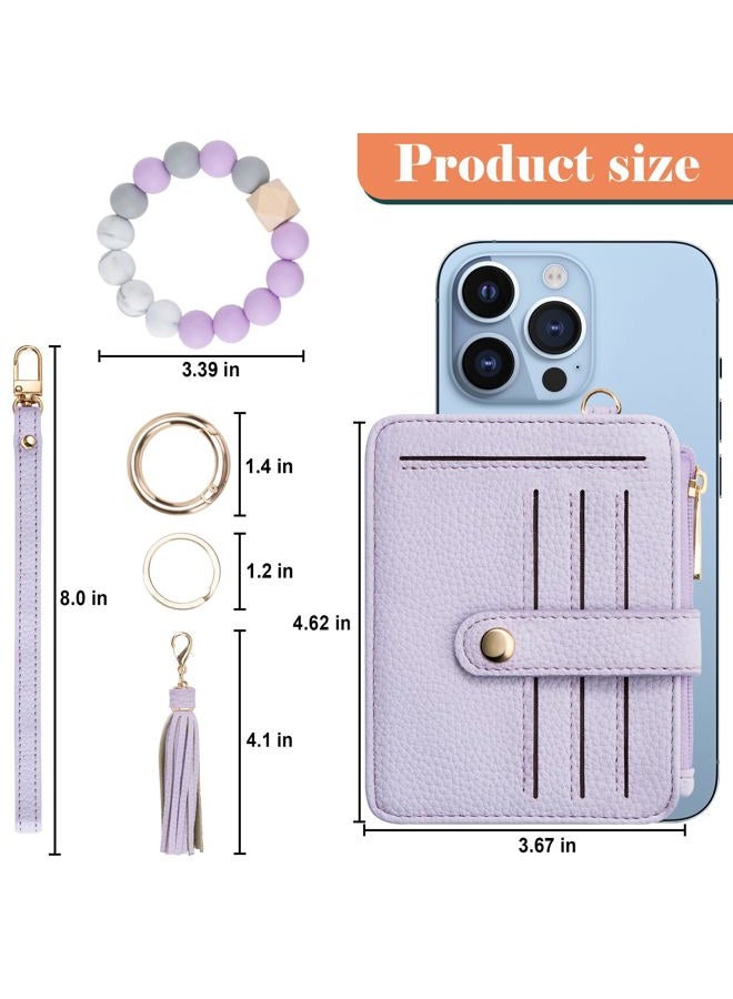 Airkit Keychain Wallet with Bracelet RFID Blocking Wristlet Credit Purse Card Holder, Silicone Bead Tassel Key Ring for Women - Image 3