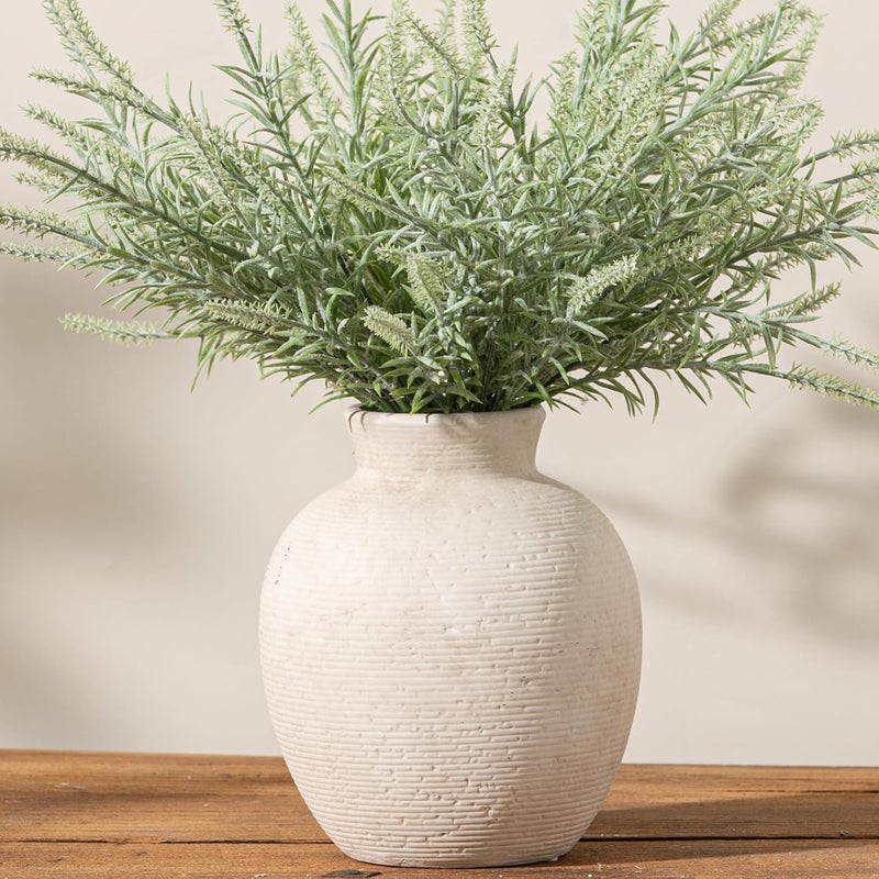 Vanselia Ceramic Flower Vase Home Decor - Farmhouse Table Vases Rustic Vintage Living Room Kitchen Bedroom Decorations for House Book Shelf Office Coffee Desk Dining Fireplace (7.4" Rustic) - Image 1