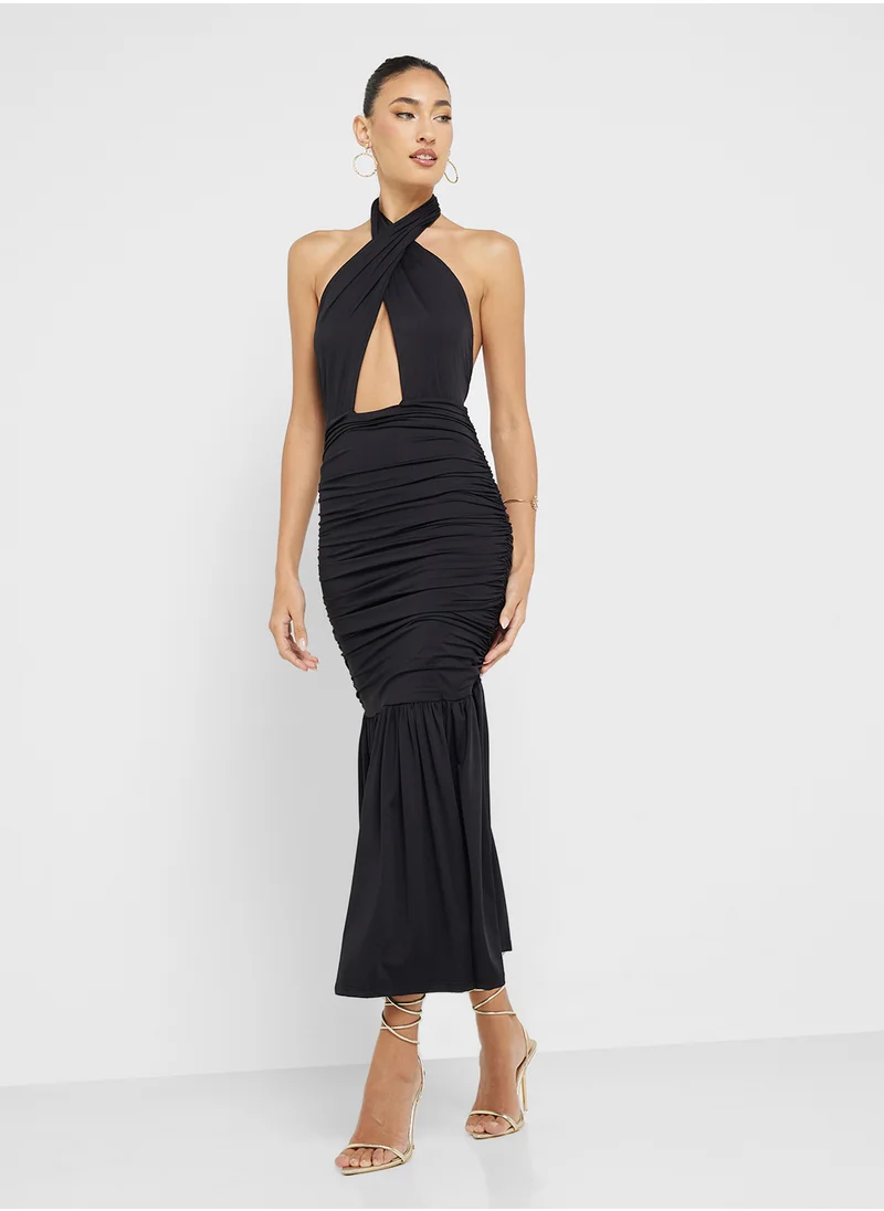 جينجر Halter Neck Cutout Detail Evening Dress