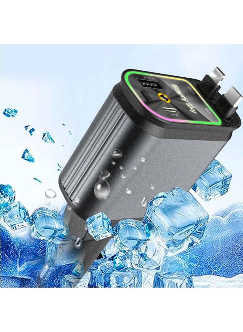 شاحن سيارة سريع الشحن مزود بكابل قابل للسحب 4 في 1، بقوة 120 واط، ومنافذ من النوع C و USB، وتقنية الشحن السريع PD 3.0، ومؤشر LED - Image 4