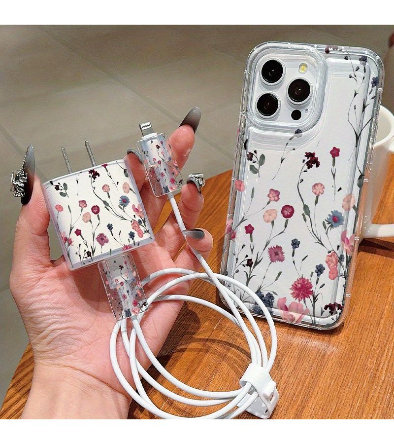 مجموعة حافظة هاتف 5 في 1 لهاتف iPhone 14 Pro - حافظة شفافة مع واقي كابل البيانات وغطاء محول الشحن السريع - Image 2