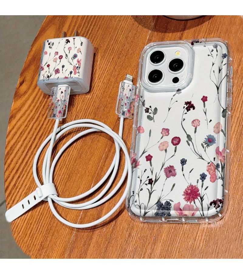 مجموعة حافظة هاتف 5 في 1 لهاتف iPhone 14 Pro - حافظة شفافة مع واقي كابل البيانات وغطاء محول الشحن السريع - Image 3