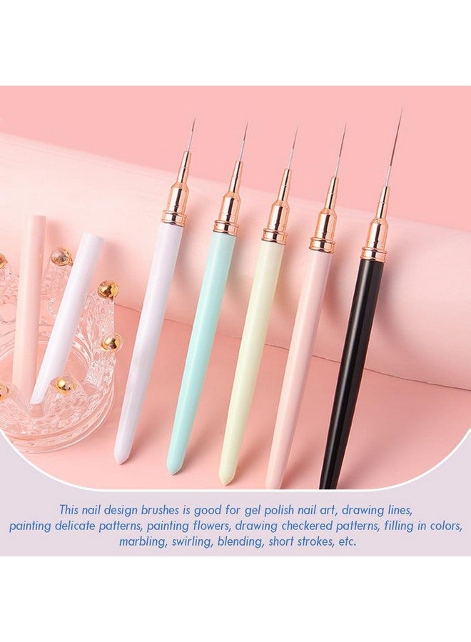JASSINS Nail Art Liner Brushes, 5Pcs Gel Polish Painting Art Design Pen Set Striping Brushes for Thin Long Lines, Tiny Details, Fine Drawing, Delicate Coloring Sizes 7/9/11/15/25mm - Image 5