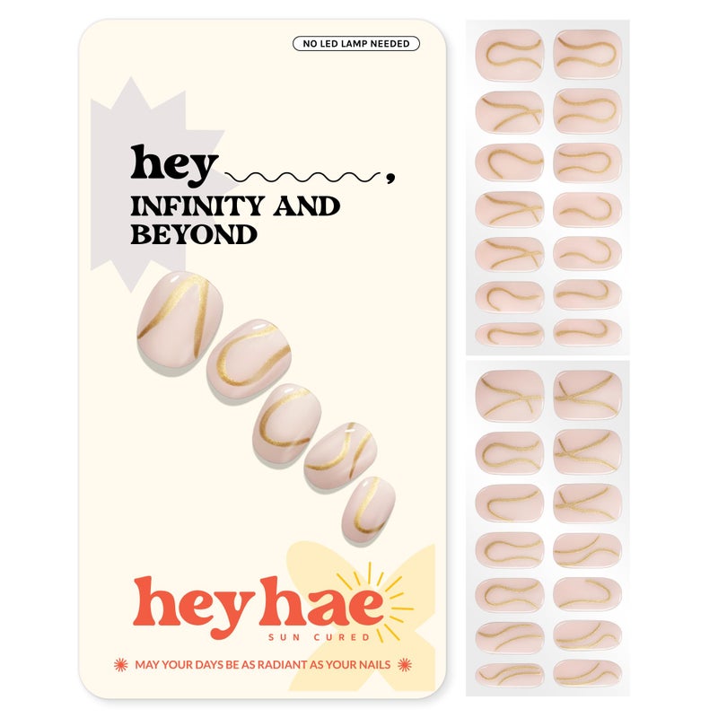 Heyhae Semi Cured Gel Nail Strips | No LED Lamp Needed | Solid, Nude, Spring | Easy Apply & Remove, Salon Quality | Includes 28 Strips, 1 Prep Pads, Nail File & Wooden stick - Hey, Infinity and Beyond - Image 1