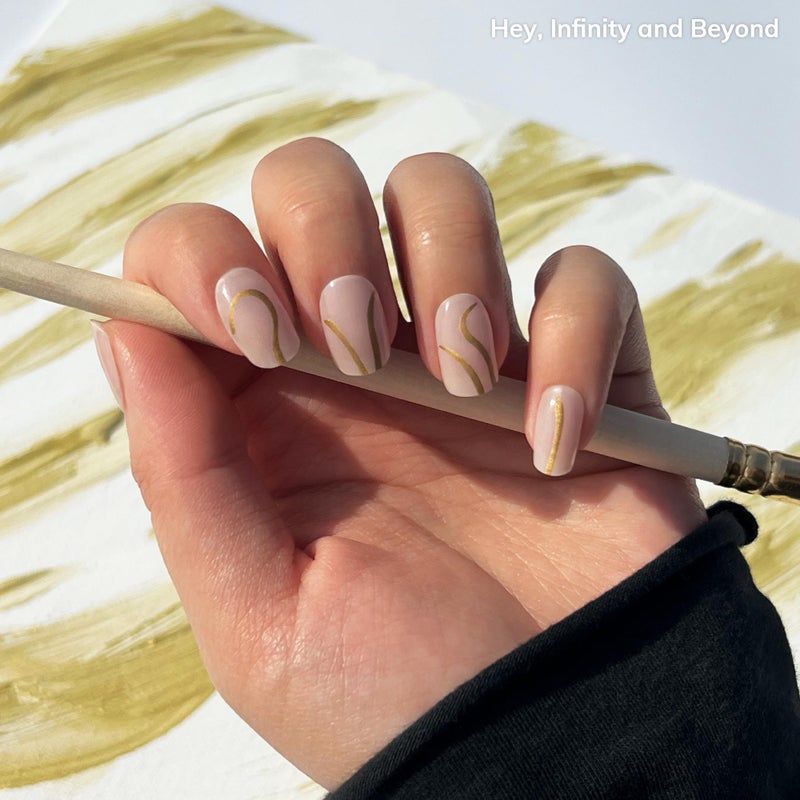 Heyhae Semi Cured Gel Nail Strips | No LED Lamp Needed | Solid, Nude, Spring | Easy Apply & Remove, Salon Quality | Includes 28 Strips, 1 Prep Pads, Nail File & Wooden stick - Hey, Infinity and Beyond - Image 2