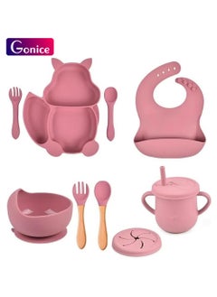 Gonice Baby Feeding Set 9 Pack Silicone Baby Led Weaning Feeding Supplies BPA Free Baby Tableware Set, Toddler Divider Plate & BowlSelf Feeding Eating Utensils Include Spoons Forks Cups Adjustable Bib  - Image 1