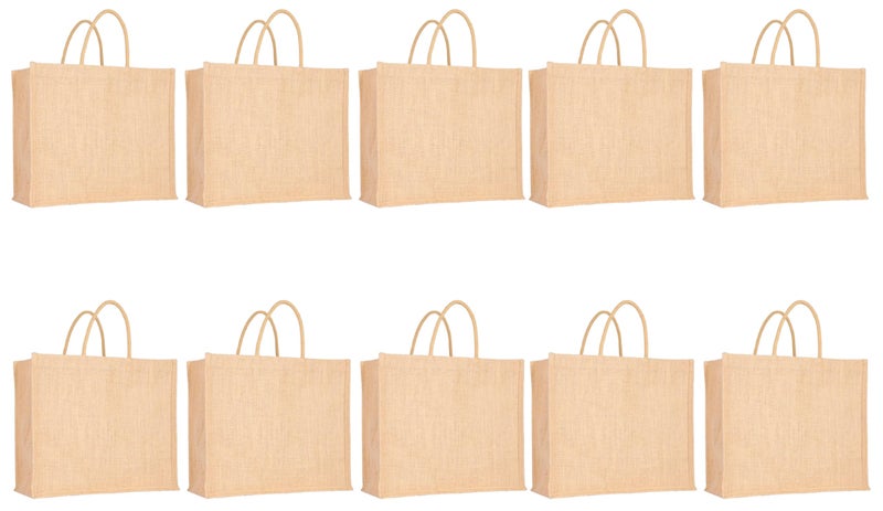 Soman Jute Ecofriendly Large(14x6x12inches) Return Gift Bags Plain Natural Pack of 10 Bags - Image 1