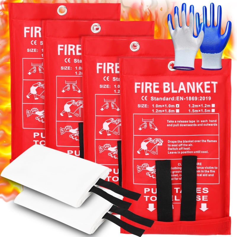 Tamodan Tamodan 4 Pack Emergency Fire Blankets with Gloves 40 x 40 Fiberglass Blanket for Home Kitchen Office Car Camping Grill 