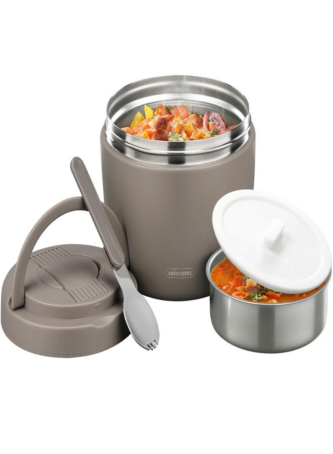 wiwens Thermo Food Jar for Hot Food Adults 32OZ Soup Thermo Lunch Containers Wide Mouth Vacuum Insulated Stainless Steel Leakproof Bento Box with Spoon (Khaki) - Image 1