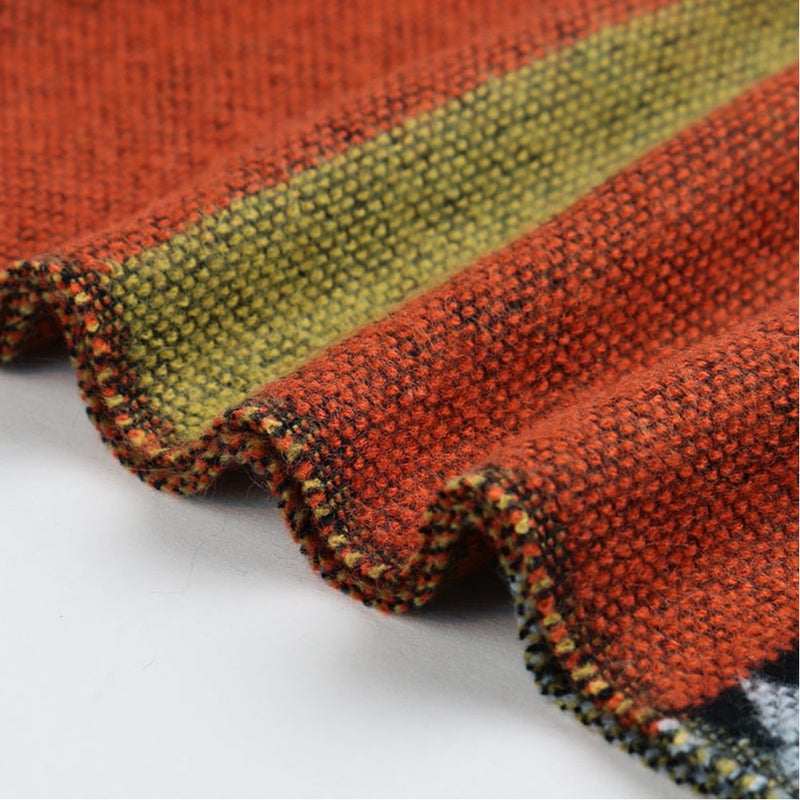 Women Knitted Shawl Poncho Faux Cashmere Geometric Pattern Tassel Oversized Long Bohemia Cape - Image 2