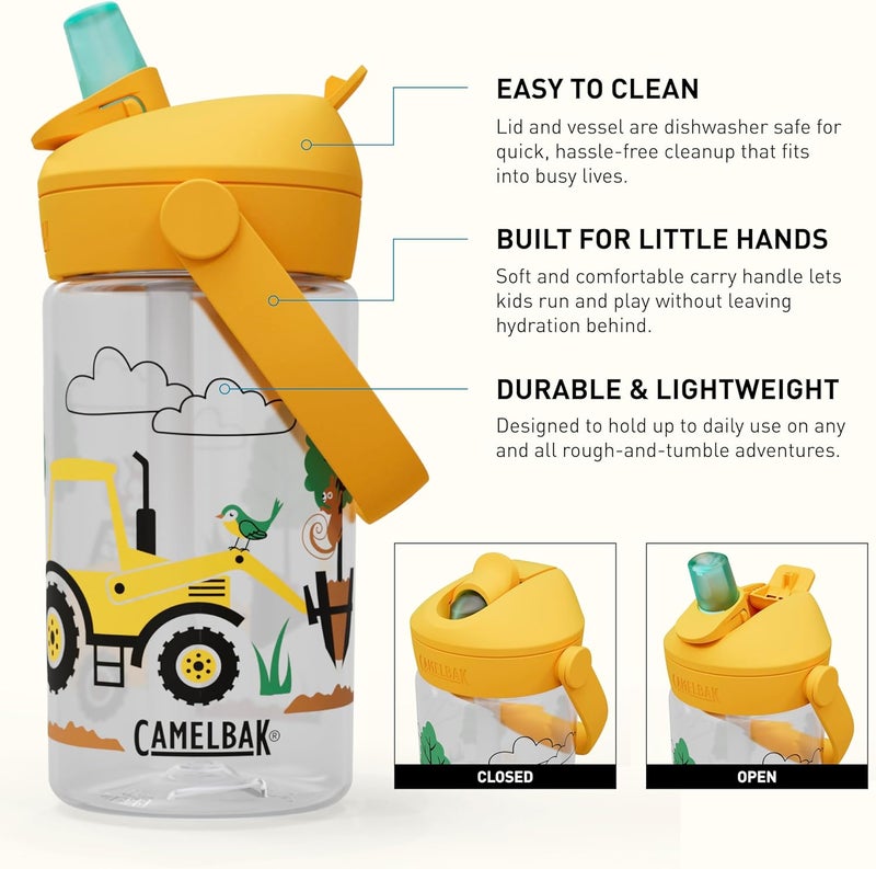 CAMELBAK زجاجة ماء كاملباك ثرايف فليب ستراو للأطفال سعة 14 أونصة - تصميم الجرارات والأشجار - Image 3