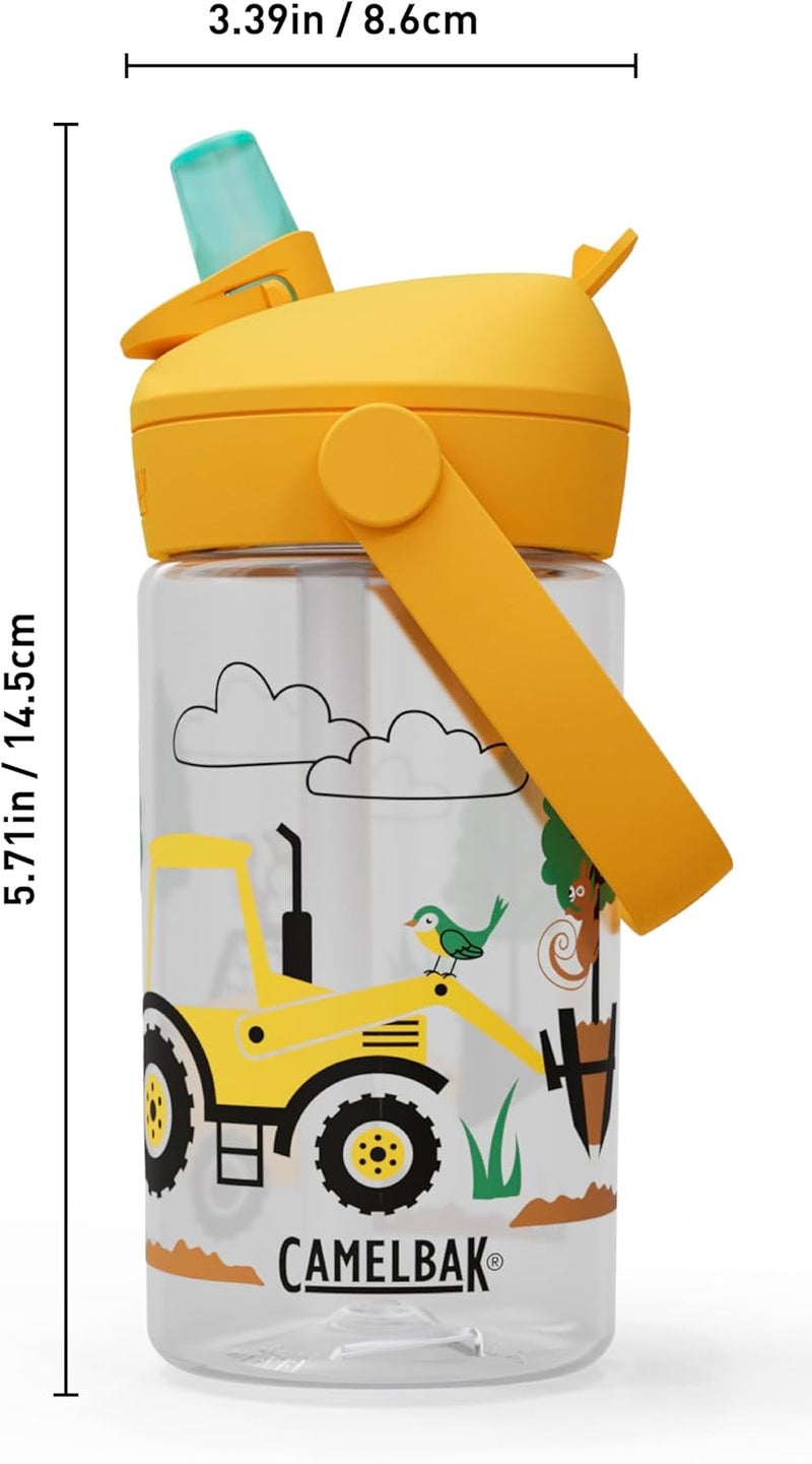 CAMELBAK زجاجة ماء كاملباك ثرايف فليب ستراو للأطفال سعة 14 أونصة - تصميم الجرارات والأشجار - Image 4