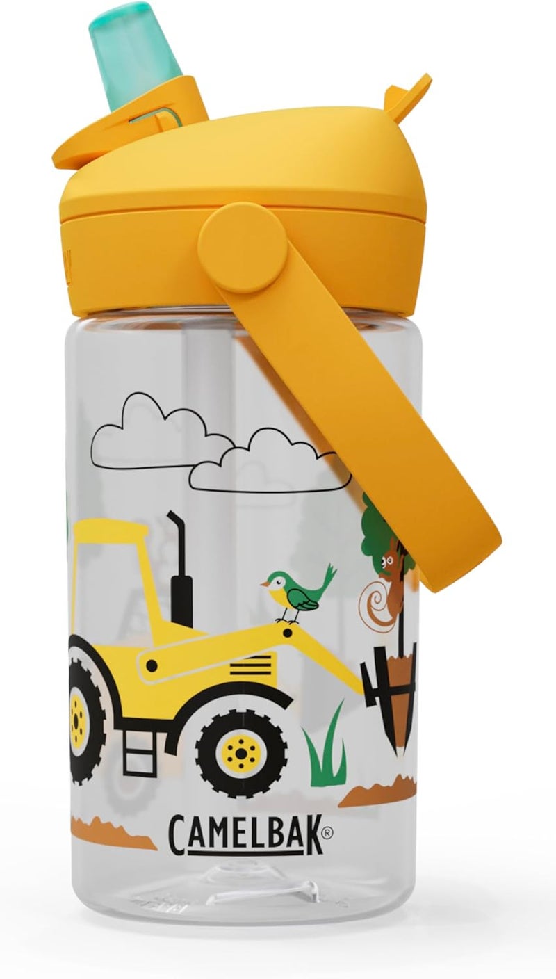 CAMELBAK زجاجة ماء كاملباك ثرايف فليب ستراو للأطفال سعة 14 أونصة - تصميم الجرارات والأشجار - Image 1