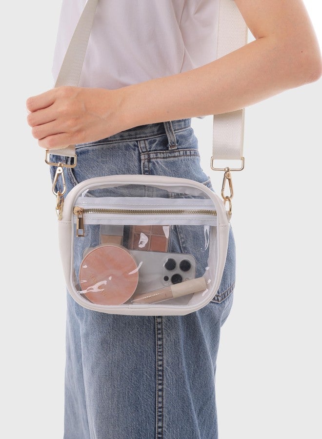 Fibrdoo Clear Bag Stadium Approved, Leather Clear Crossbody Purse Bag for Concerts Sports Events Festivals (White) - Image 2