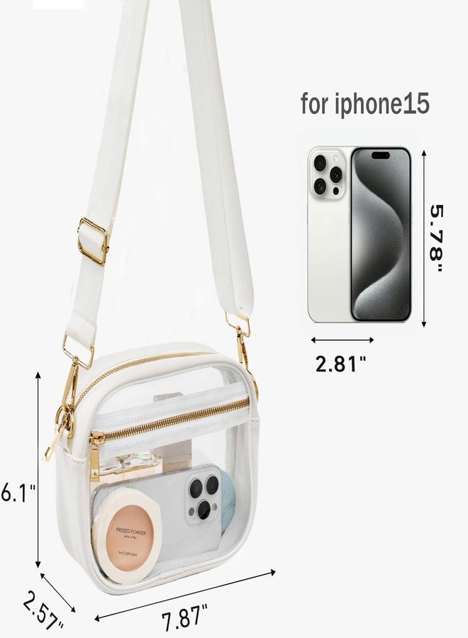 Fibrdoo Clear Bag Stadium Approved, Leather Clear Crossbody Purse Bag for Concerts Sports Events Festivals (White) - Image 3