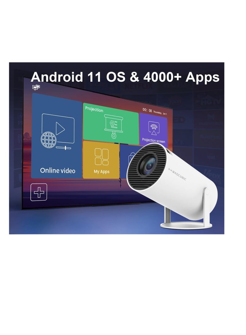 جهاز عرض صغير محمول – مزوّد بـ WiFi 6 وبلوتوث 5.0 ونظام أندرويد 11 – يدعم 4K و1080P FHD، بإضاءة 8000 لومن وتصحيح تلقائي للانحراف الأفقي وتدوير 180 درجة للهاتف – قوي ومتكامل - Image 2