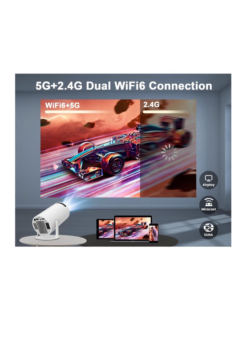 جهاز عرض صغير محمول – مزوّد بـ WiFi 6 وبلوتوث 5.0 ونظام أندرويد 11 – يدعم 4K و1080P FHD، بإضاءة 8000 لومن وتصحيح تلقائي للانحراف الأفقي وتدوير 180 درجة للهاتف – قوي ومتكامل - Image 3