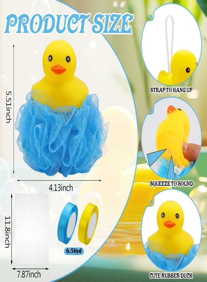 Afarnook 9 Sets Rubber Duck Party Favors Rubber Duck Shower Gifts for Guests Blue Bath Sponge Sets with Ribbon Gift Bags for Birthday Party Gender Reveal Supplies - Image 2
