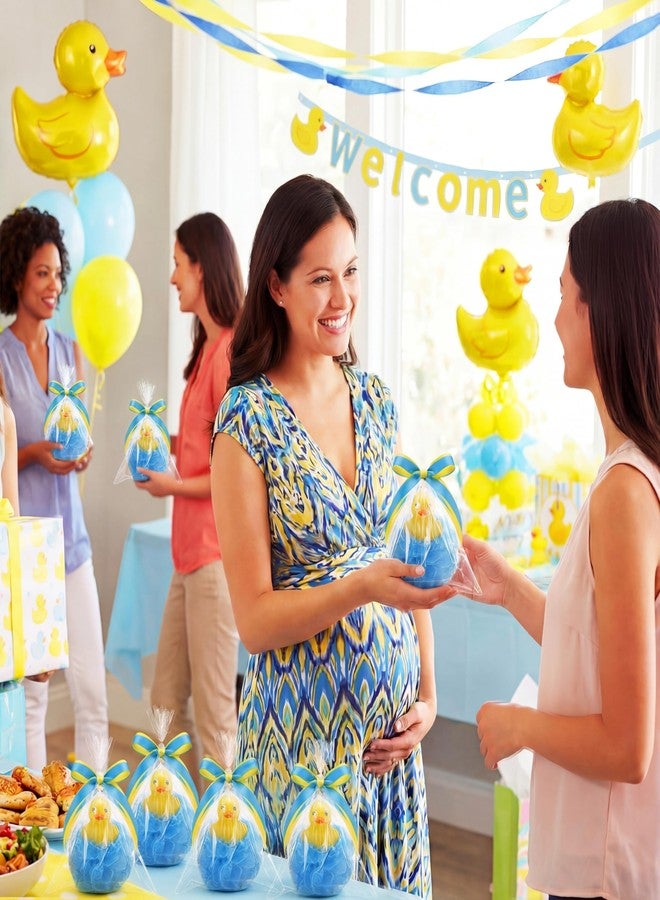 Afarnook 9 Sets Rubber Duck Party Favors Rubber Duck Shower Gifts for Guests Blue Bath Sponge Sets with Ribbon Gift Bags for Birthday Party Gender Reveal Supplies - Image 5