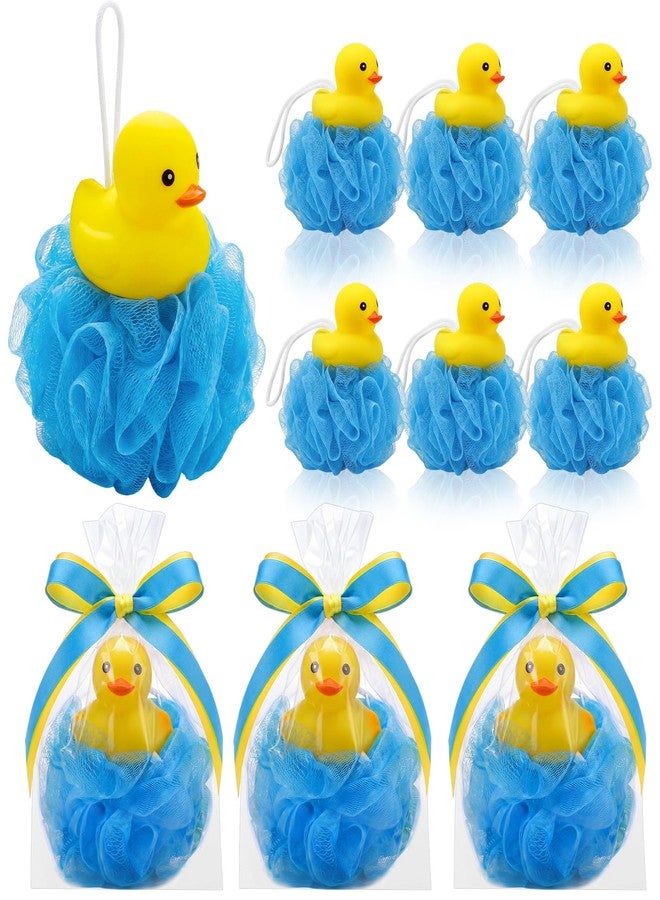 Afarnook 9 Sets Rubber Duck Party Favors Rubber Duck Shower Gifts for Guests Blue Bath Sponge Sets with Ribbon Gift Bags for Birthday Party Gender Reveal Supplies - Image 1
