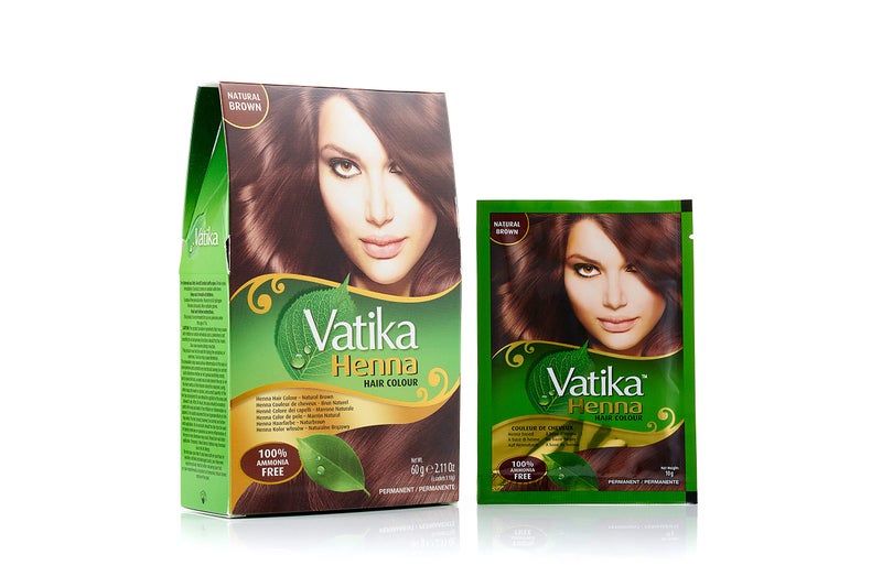 Vatika Naturals صبغة شعر حناء دابر فاتيكا - صبغة حناء وبلسم، خالية من الأمونيا لشعر قوي ولامع، تغطية 100% للشعر الأبيض، 6 أكياس × 10 جرام (بني طبيعي) - Image 3