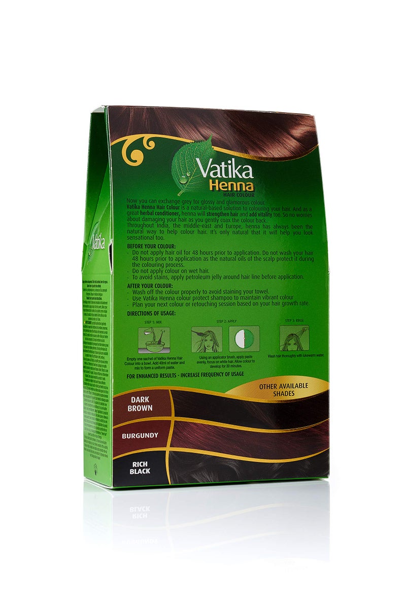Vatika Naturals صبغة شعر حناء دابر فاتيكا - صبغة حناء وبلسم، خالية من الأمونيا لشعر قوي ولامع، تغطية 100% للشعر الأبيض، 6 أكياس × 10 جرام (بني طبيعي) - Image 2