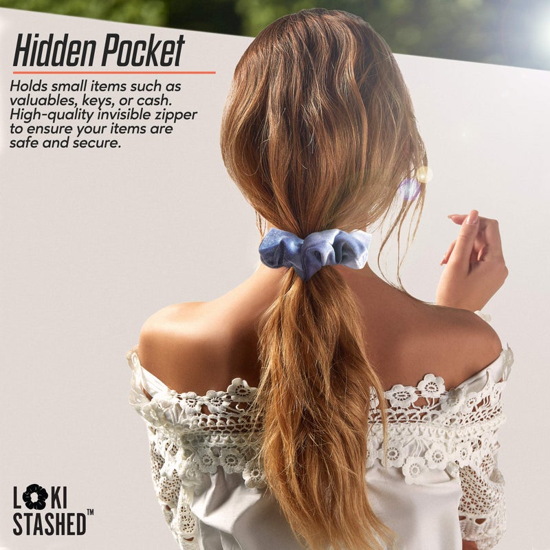 LokiStashed 3-Pack Velvet Hair Tie Scrunchies for Girls & Women, The Original Hidden Pocket Scrunchie with Zipper Pocket Storage, Accessories, Small Items, Keys, Money - Navy, Tan, Black Color - Image 5