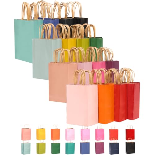 qiqee 60-Packs Paper Bags with Handles Bulk 8.26"×6"×3.15" Small Gift Bags 16 Different Senior Color Bags Multiple Uses（Small Size） - Image 1