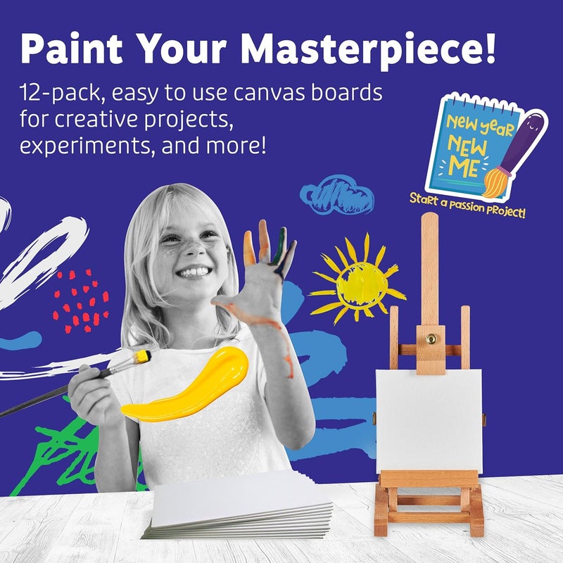 Artlicious Small Canvases for Painting - Pack of 12, 5 x 5 Inch Blank White Canvas Boards - 100% Cotton Art Panels Mini Canvas Bulk for Oil, Acrylic & Watercolor Small Canvas for Painting - Image 2