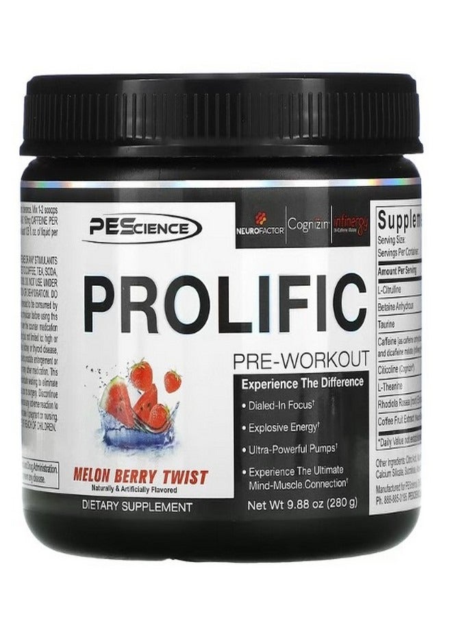 PEScience Prolific Pre Workout Melon Berry Twist 9.88 oz 280 g - Image 1