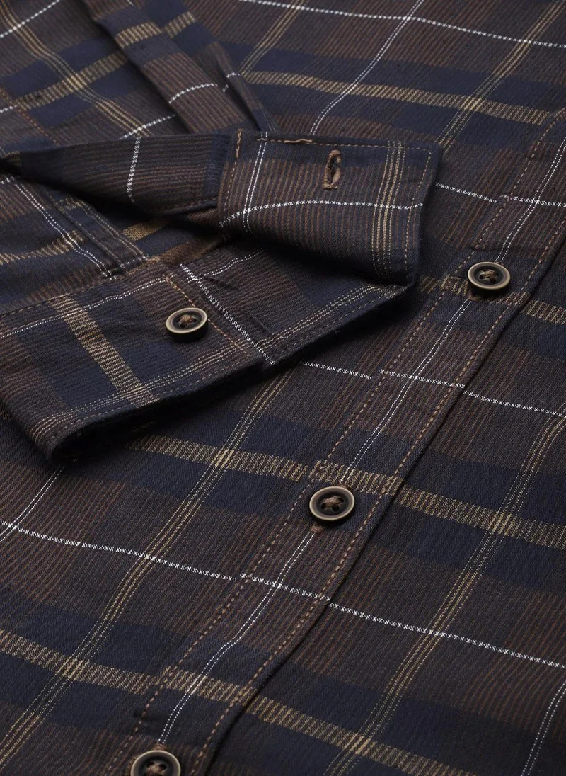 ذا انديان كراج كو Men Regular Fit Checkered Full Sleeves Cutaway Collar Casual Shirt