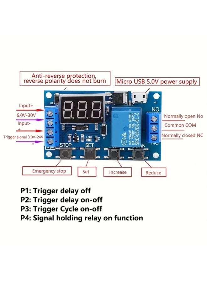 وحدة تتابع مؤقت قابلة للبرمجة بشاشة LCD ومنفذ Micro USB تعمل بجهد 6-30 فولت تيار مستمر 1 قطعة - Image 1