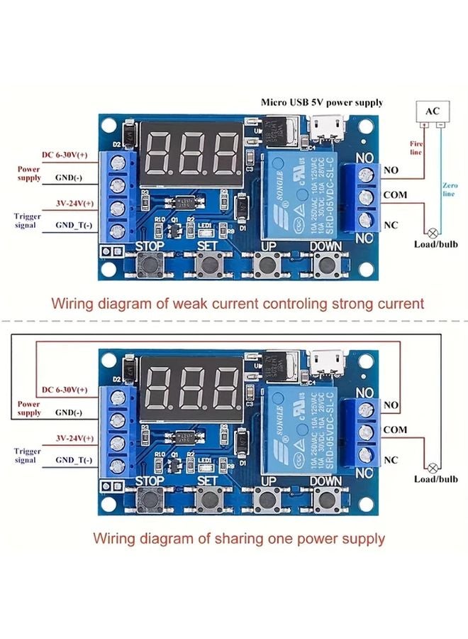 وحدة تتابع مؤقت قابلة للبرمجة بشاشة LCD ومنفذ Micro USB تعمل بجهد 6-30 فولت تيار مستمر 1 قطعة - Image 3